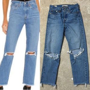 Levi's Wedgie Straight Jeans Blue Women’s Size 25 Distressed Ripped High Rise